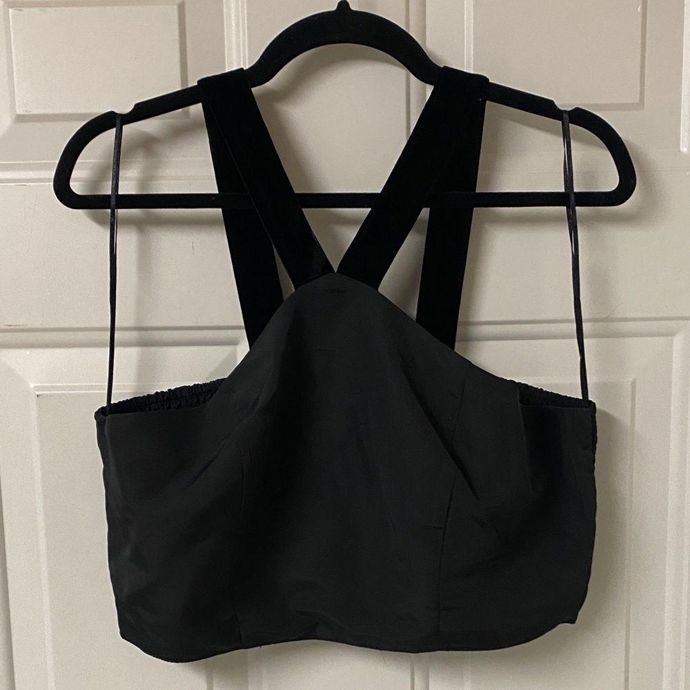 Old Navy Black Velvet Tie-Back Crop Top Size Large